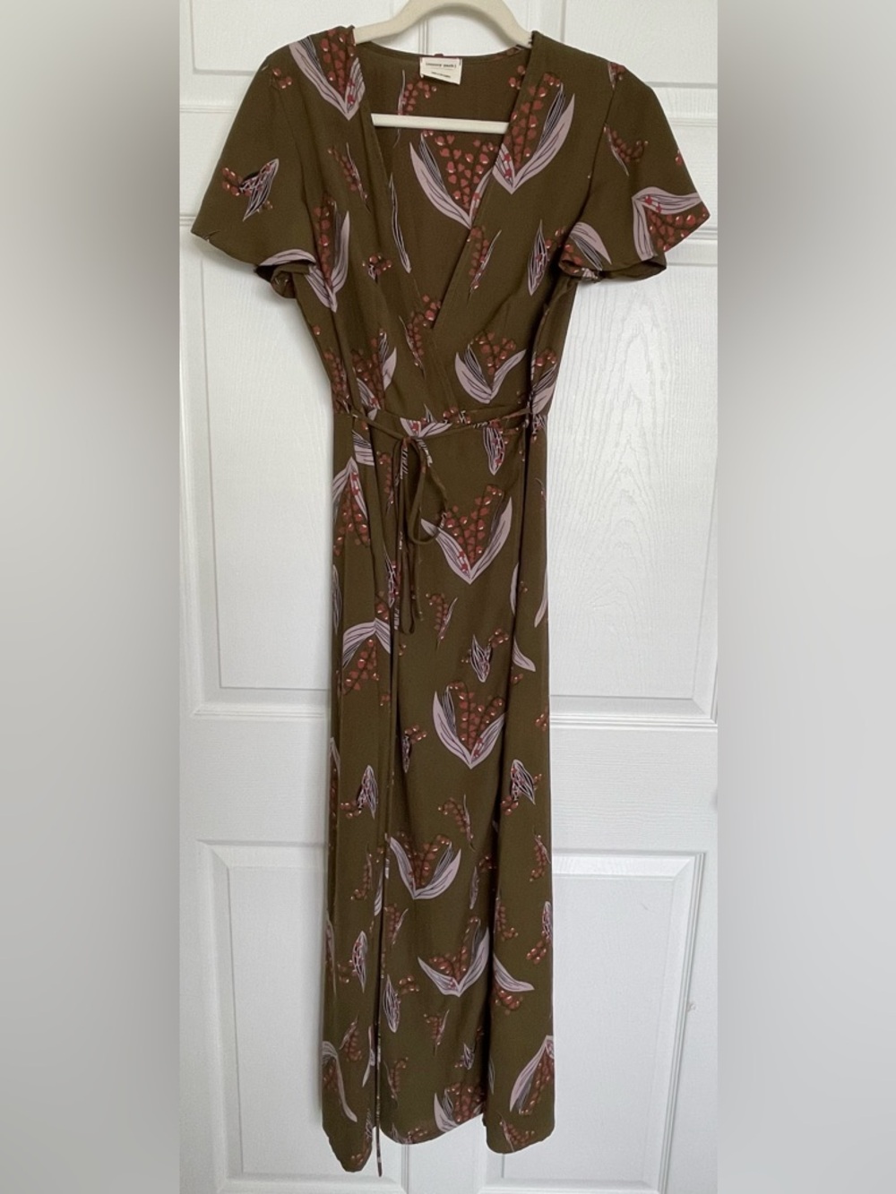 emory park Olive Green Floral Maxi Dress with Mauve Accents